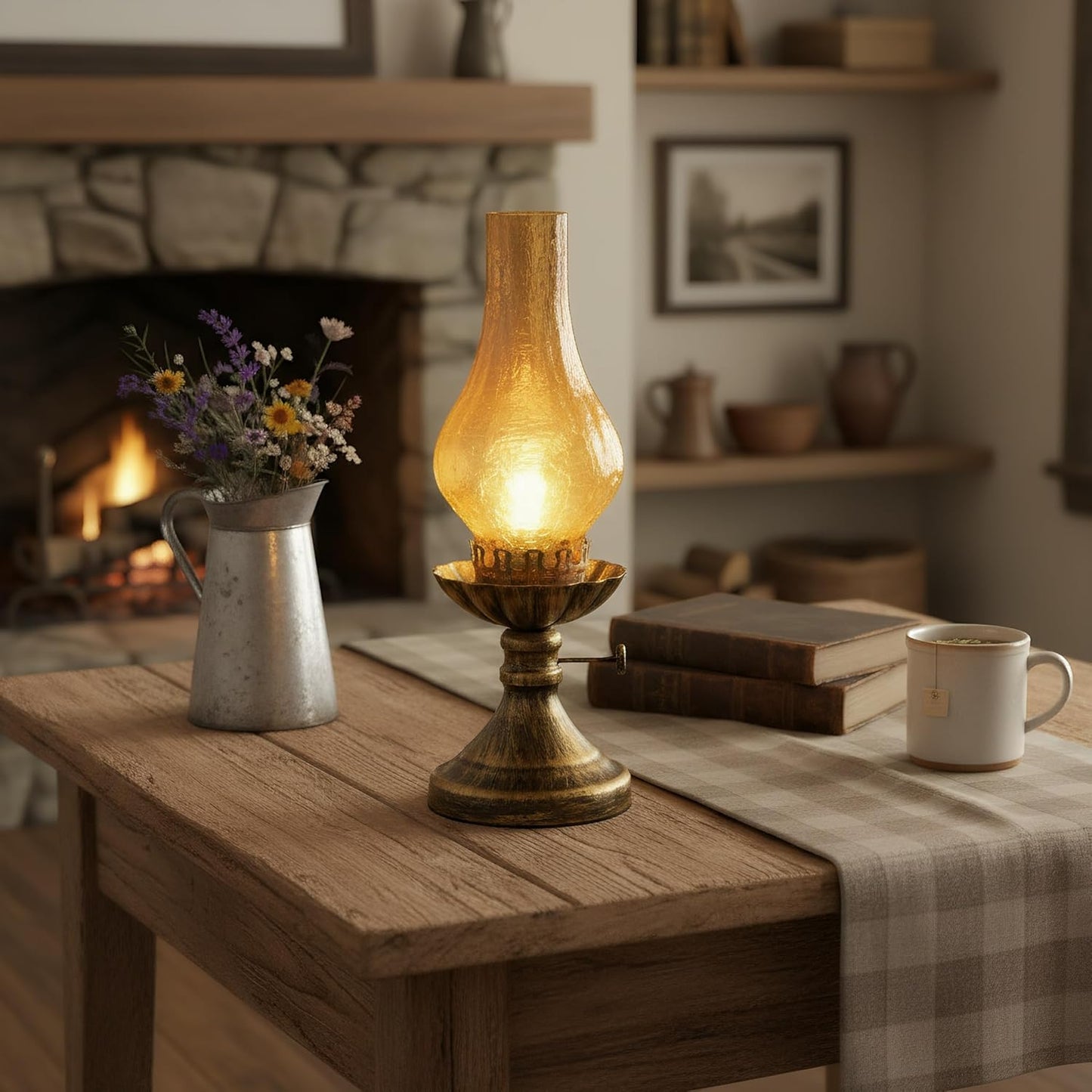 Rustic Lamp,Retro Bedside Lamps with Glass Lampshade,Suitable for Bedrooms, Living Rooms, Bars, Restaurants, Farmhouses, Kitchens,Bulb Included (Brass-Yellow Glass)