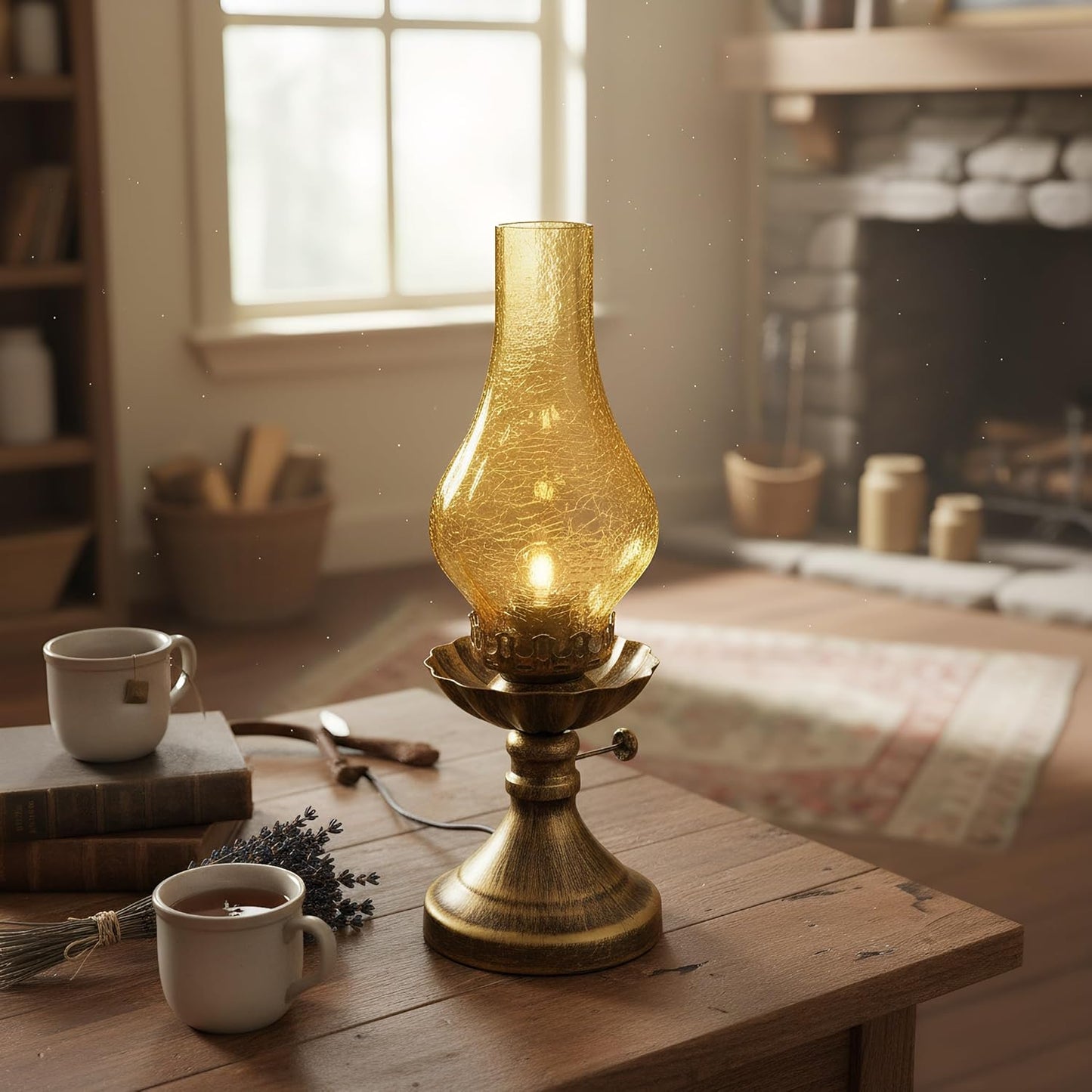 Rustic Lamp,Retro Bedside Lamps with Glass Lampshade,Suitable for Bedrooms, Living Rooms, Bars, Restaurants, Farmhouses, Kitchens,Bulb Included (Brass-Yellow Glass)