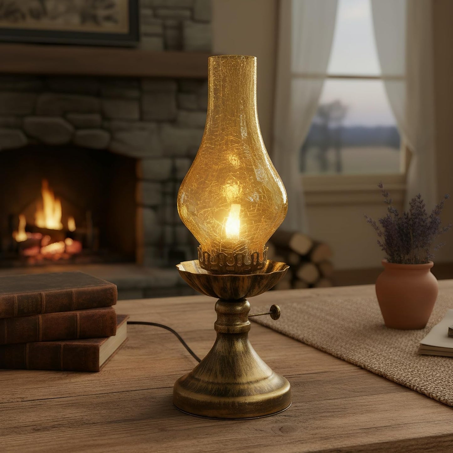 Rustic Lamp,Retro Bedside Lamps with Glass Lampshade,Suitable for Bedrooms, Living Rooms, Bars, Restaurants, Farmhouses, Kitchens,Bulb Included (Brass-Yellow Glass)