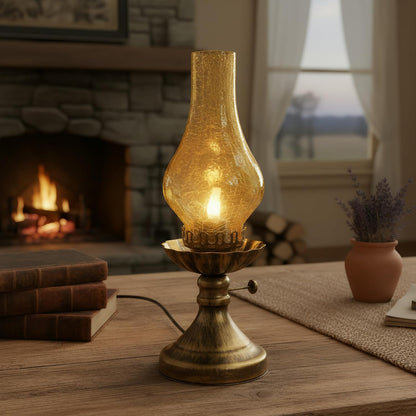 Rustic Lamp,Retro Bedside Lamps with Glass Lampshade,Suitable for Bedrooms, Living Rooms, Bars, Restaurants, Farmhouses, Kitchens,Bulb Included (Brass-Yellow Glass)