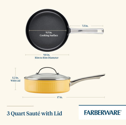 Style Nonstick Cookware Saute Pan with Lid, Dishwasher Safe, 3 Quart - Yellow