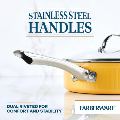 Style Nonstick Cookware Saute Pan with Lid, Dishwasher Safe, 3 Quart - Yellow