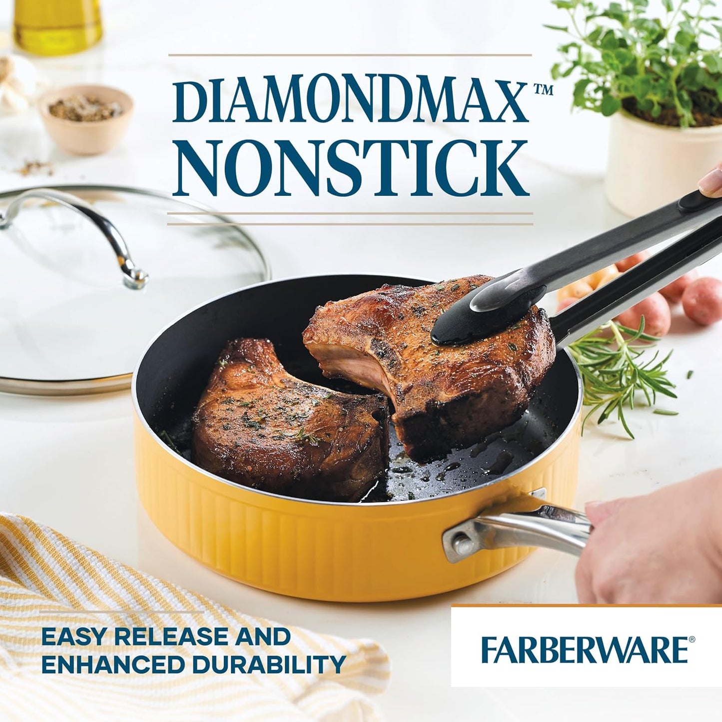 Style Nonstick Cookware Saute Pan with Lid, Dishwasher Safe, 3 Quart - Yellow