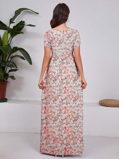 Maxi Dress for Women Short Sleeve Casual Summer Loose Plain Comfy Long Dresses with Pockets