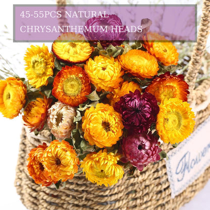 Natural Dried Flowers for Crafts, 45-60 Pcs Mixed Daisies & Sunflower Heads, Chrysanthemum Petals for Candle Making, Wreaths, Wedding Decor, DIY Crafts