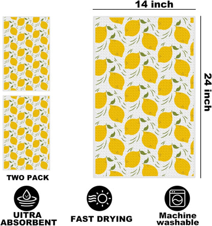 2Pcs Lemon Kitchen Towels 24x14 Inch, Lemon Seamless Pattern Hand Towels for Kitchen Home Farmhouse Decor, Absorbent Microfiber Dish Cloth Tea Towel, Housewarming Gifts for Women