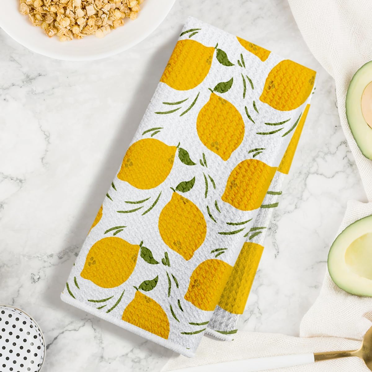 2Pcs Lemon Kitchen Towels 24x14 Inch, Lemon Seamless Pattern Hand Towels for Kitchen Home Farmhouse Decor, Absorbent Microfiber Dish Cloth Tea Towel, Housewarming Gifts for Women