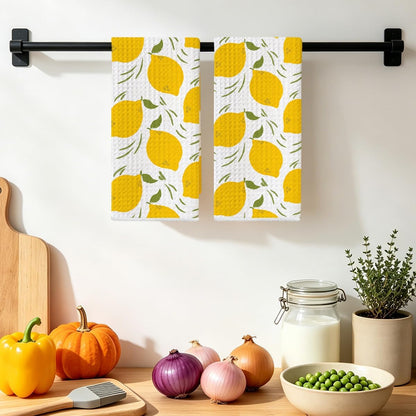 2Pcs Lemon Kitchen Towels 24x14 Inch, Lemon Seamless Pattern Hand Towels for Kitchen Home Farmhouse Decor, Absorbent Microfiber Dish Cloth Tea Towel, Housewarming Gifts for Women