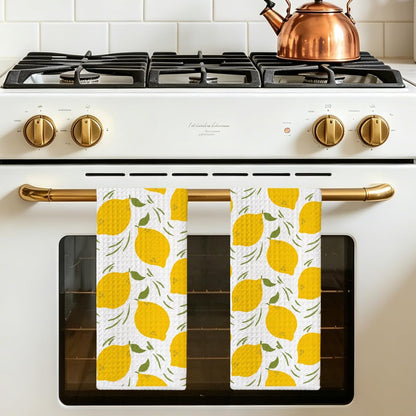 2Pcs Lemon Kitchen Towels 24x14 Inch, Lemon Seamless Pattern Hand Towels for Kitchen Home Farmhouse Decor, Absorbent Microfiber Dish Cloth Tea Towel, Housewarming Gifts for Women
