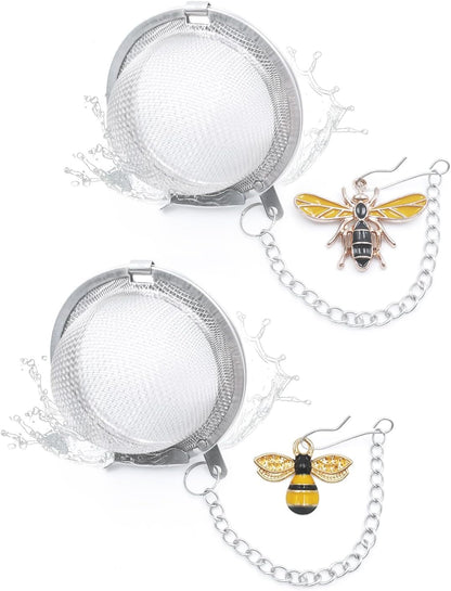 Handmade Tea Ball for Loose Leaf Tea, 2 Pack Strainers & Diffusers with Adorable Yellow Bees Charm - Bee-Shaped Tea Steeper Gifts for Tea Lovers