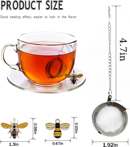 Handmade Tea Ball for Loose Leaf Tea, 2 Pack Strainers & Diffusers with Adorable Yellow Bees Charm - Bee-Shaped Tea Steeper Gifts for Tea Lovers