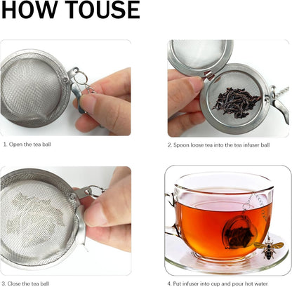 Handmade Tea Ball for Loose Leaf Tea, 2 Pack Strainers & Diffusers with Adorable Yellow Bees Charm - Bee-Shaped Tea Steeper Gifts for Tea Lovers