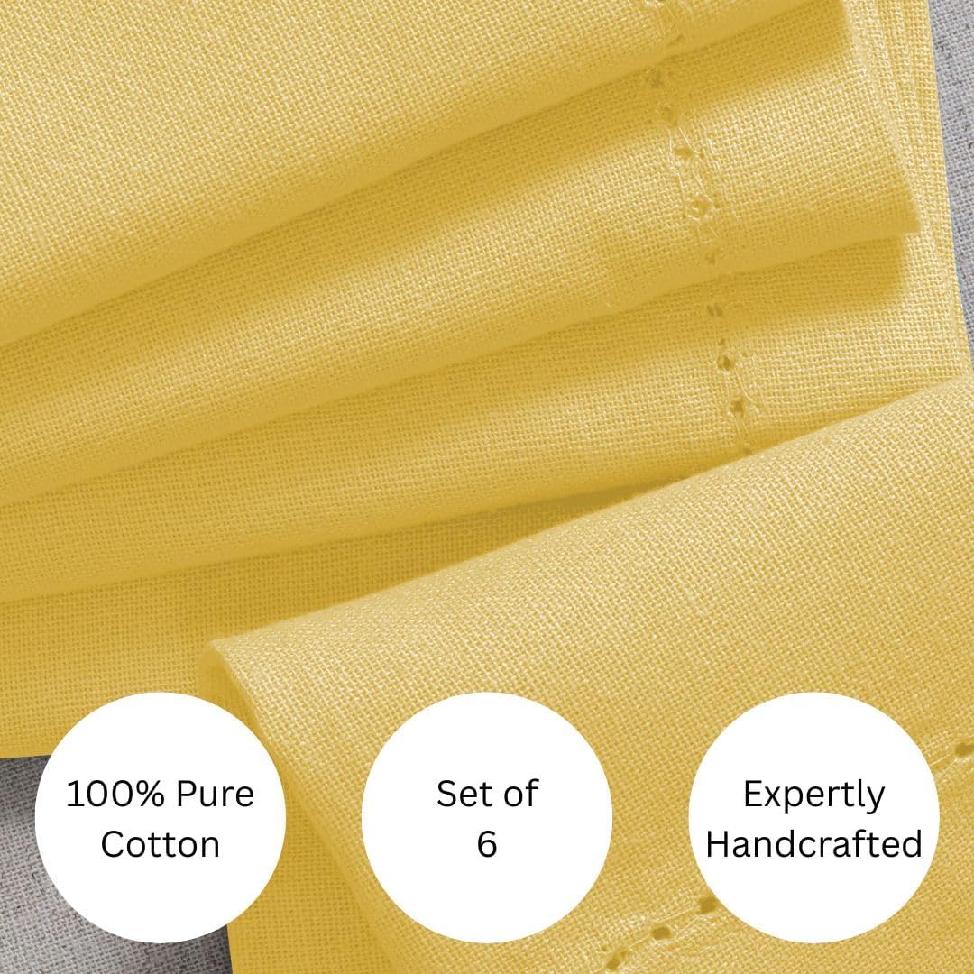 100% Cotton Solid Cloth Dinner Napkins - 18x18 inch with Hemstitch & Mitered Corners - Soft, Reusable & Washable for Everyday Use & Special Occasions Christmas - Set of 6 Napkins Yellow
