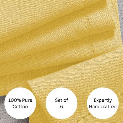 100% Cotton Solid Cloth Dinner Napkins - 18x18 inch with Hemstitch & Mitered Corners - Soft, Reusable & Washable for Everyday Use & Special Occasions Christmas - Set of 6 Napkins Yellow