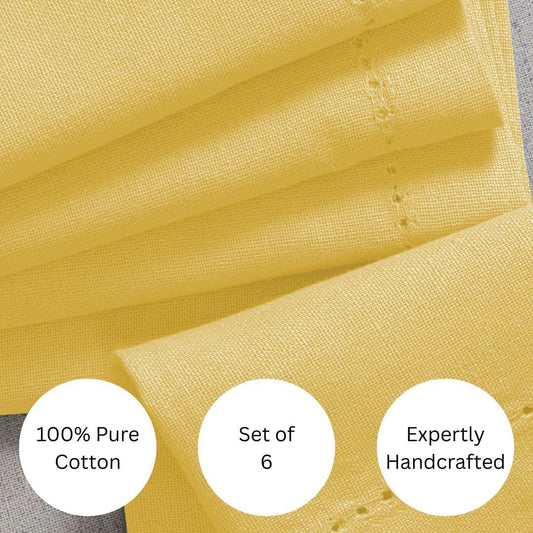 100% Cotton Solid Cloth Dinner Napkins - 18x18 inch with Hemstitch & Mitered Corners - Soft, Reusable & Washable for Everyday Use & Special Occasions Christmas - Set of 6 Napkins Yellow