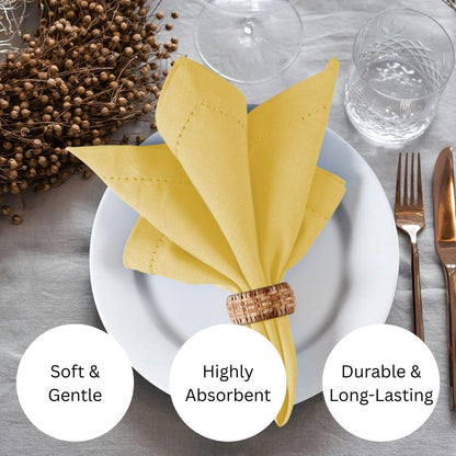 100% Cotton Solid Cloth Dinner Napkins - 18x18 inch with Hemstitch & Mitered Corners - Soft, Reusable & Washable for Everyday Use & Special Occasions Christmas - Set of 6 Napkins Yellow