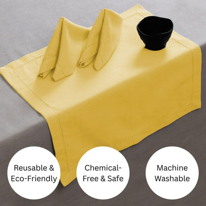 100% Cotton Solid Cloth Dinner Napkins - 18x18 inch with Hemstitch & Mitered Corners - Soft, Reusable & Washable for Everyday Use & Special Occasions Christmas - Set of 6 Napkins Yellow