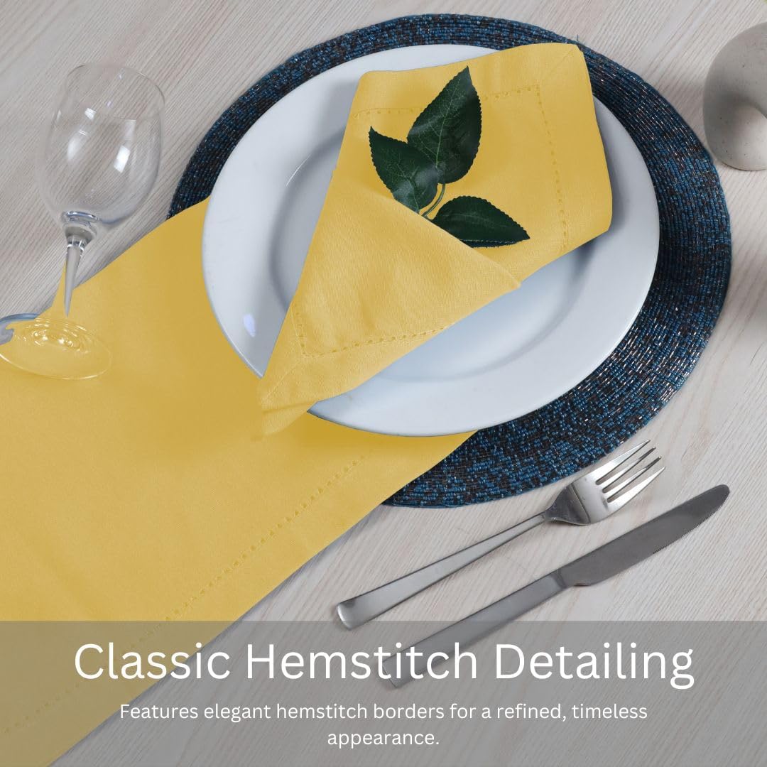100% Cotton Solid Cloth Dinner Napkins - 18x18 inch with Hemstitch & Mitered Corners - Soft, Reusable & Washable for Everyday Use & Special Occasions Christmas - Set of 6 Napkins Yellow