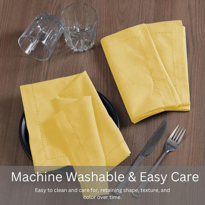 100% Cotton Solid Cloth Dinner Napkins - 18x18 inch with Hemstitch & Mitered Corners - Soft, Reusable & Washable for Everyday Use & Special Occasions Christmas - Set of 6 Napkins Yellow