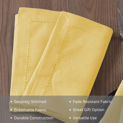 100% Cotton Solid Cloth Dinner Napkins - 18x18 inch with Hemstitch & Mitered Corners - Soft, Reusable & Washable for Everyday Use & Special Occasions Christmas - Set of 6 Napkins Yellow