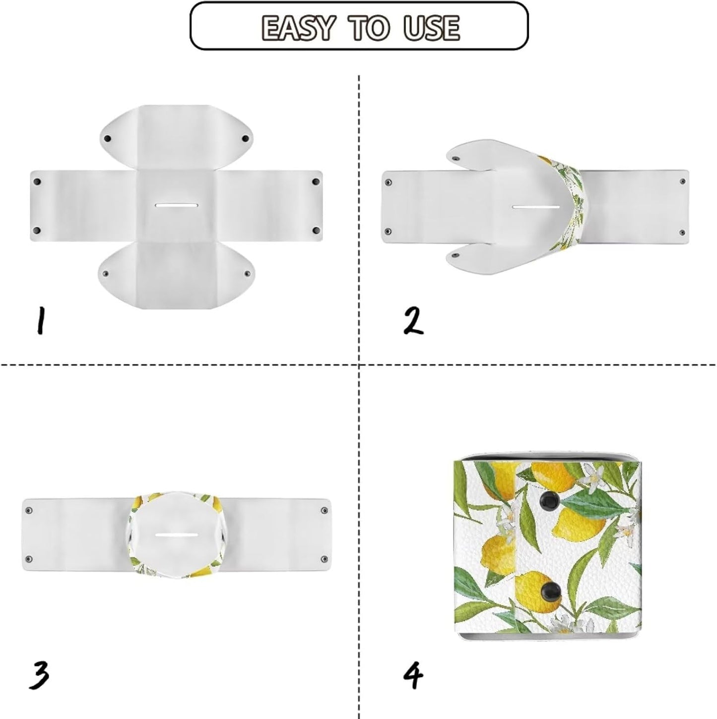 Fresh Lemon Leaf PU Leather Tissue Box Cover with Metal Closure Waterproof Scratch-Proof Square Tissue Box Holder for Kitchen Bathroom