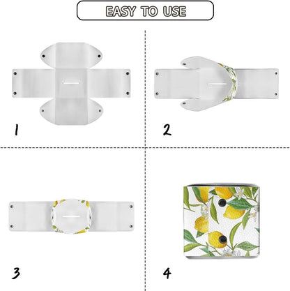 Fresh Lemon Leaf PU Leather Tissue Box Cover with Metal Closure Waterproof Scratch-Proof Square Tissue Box Holder for Kitchen Bathroom