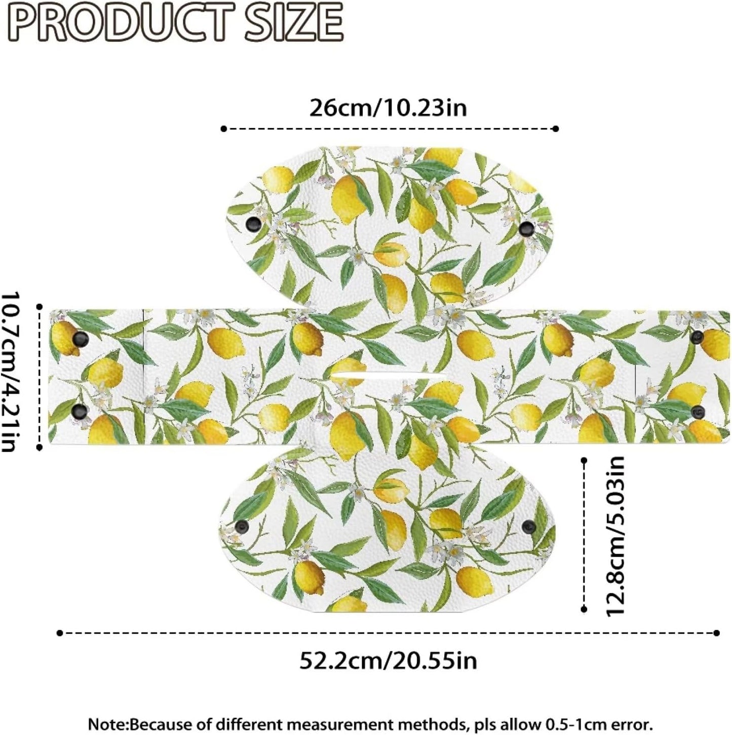 Fresh Lemon Leaf PU Leather Tissue Box Cover with Metal Closure Waterproof Scratch-Proof Square Tissue Box Holder for Kitchen Bathroom