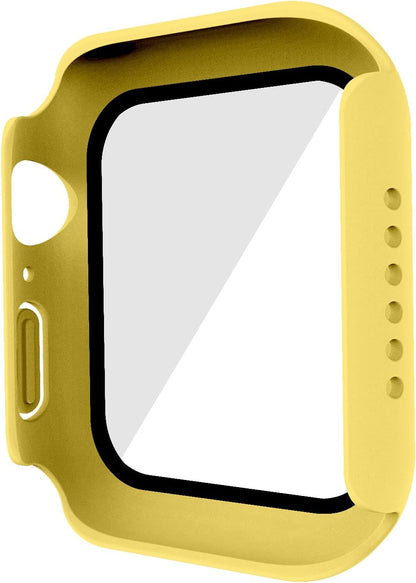 2 in 1 Design Hard PC Case with Tempered Glass Screen Protector for Apple Watch Ultra 1/2/3,Ultra-Thin Scratch Resistant Smartwatch Cover for iWatch 49mm Accessories - Yellow