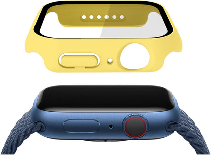 2 in 1 Design Hard PC Case with Tempered Glass Screen Protector for Apple Watch Ultra 1/2/3,Ultra-Thin Scratch Resistant Smartwatch Cover for iWatch 49mm Accessories - Yellow