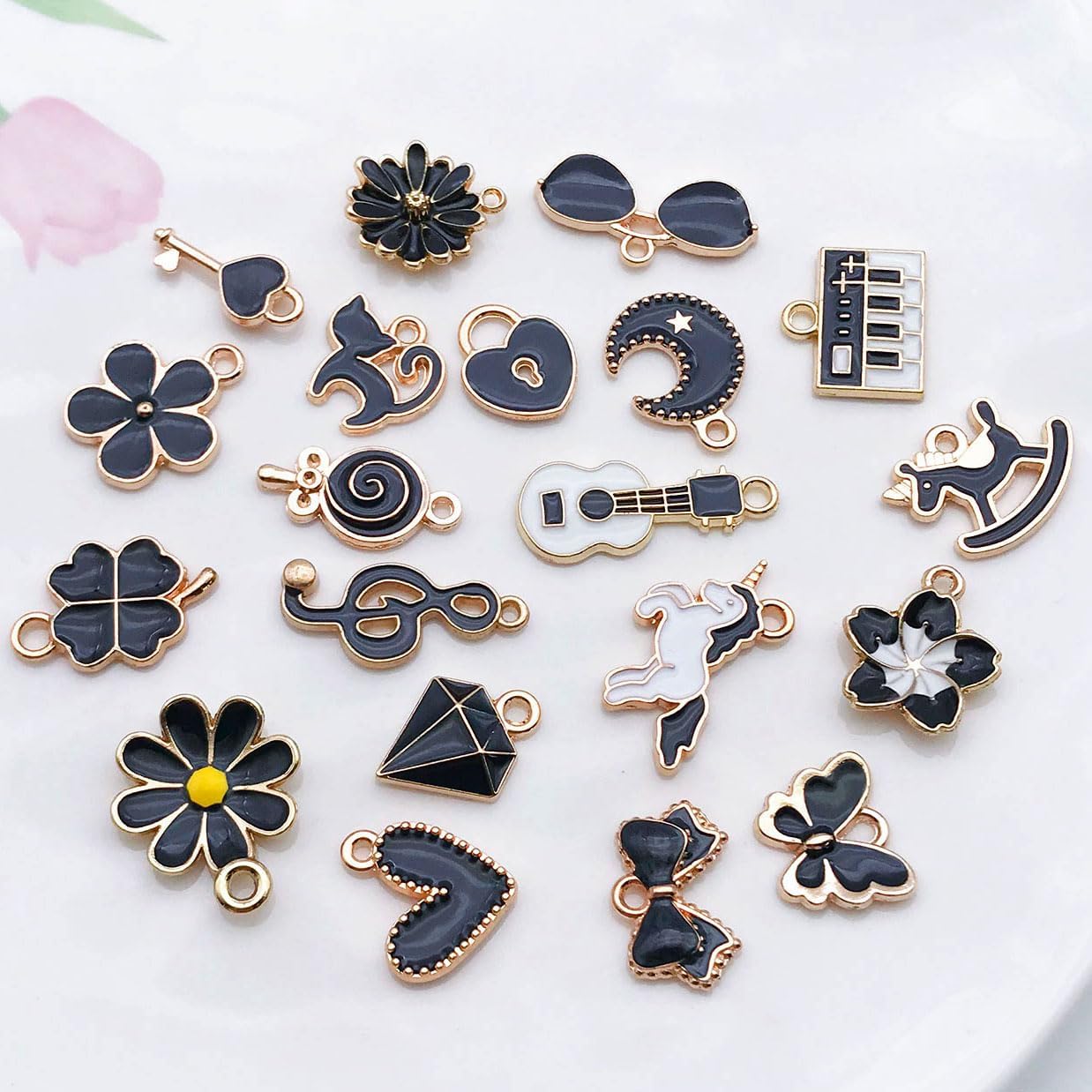 40pcs 20 pairs Assorted Enamel Bracelet Charms for Jewelry Making DIY Necklace Bracelet Earrings Keychain Crafting Charms Kit Crafts (Yellow-SN990)