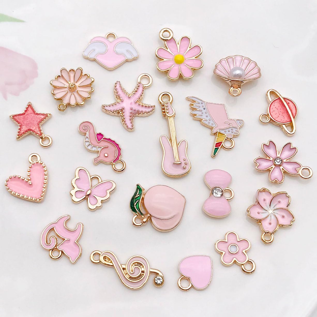 40pcs 20 pairs Assorted Enamel Bracelet Charms for Jewelry Making DIY Necklace Bracelet Earrings Keychain Crafting Charms Kit Crafts (Yellow-SN990)