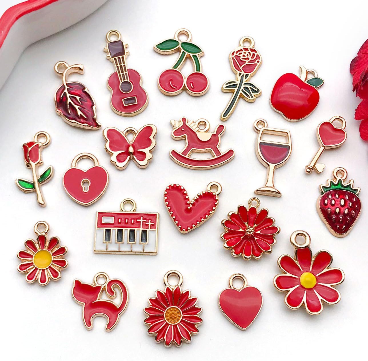 40pcs 20 pairs Assorted Enamel Bracelet Charms for Jewelry Making DIY Necklace Bracelet Earrings Keychain Crafting Charms Kit Crafts (Yellow-SN990)