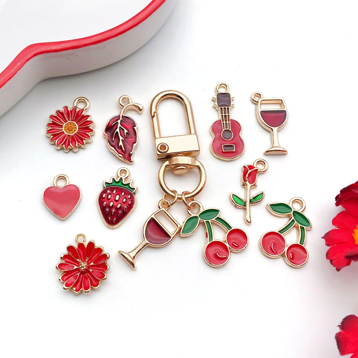 40pcs 20 pairs Assorted Enamel Bracelet Charms for Jewelry Making DIY Necklace Bracelet Earrings Keychain Crafting Charms Kit Crafts (Yellow-SN990)