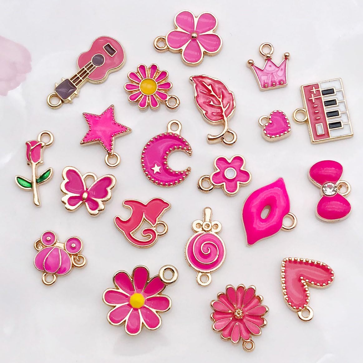 40pcs 20 pairs Assorted Enamel Bracelet Charms for Jewelry Making DIY Necklace Bracelet Earrings Keychain Crafting Charms Kit Crafts (Yellow-SN990)