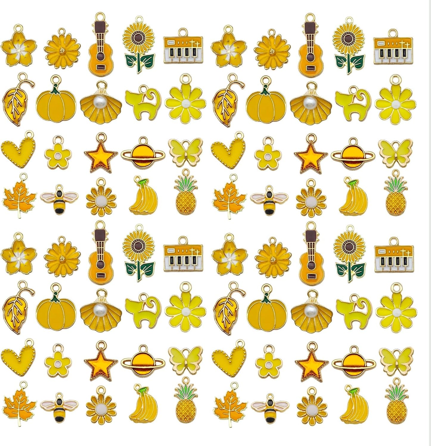 40pcs 20 pairs Assorted Enamel Bracelet Charms for Jewelry Making DIY Necklace Bracelet Earrings Keychain Crafting Charms Kit Crafts (Yellow-SN990)