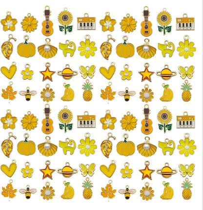 40pcs 20 pairs Assorted Enamel Bracelet Charms for Jewelry Making DIY Necklace Bracelet Earrings Keychain Crafting Charms Kit Crafts (Yellow-SN990)
