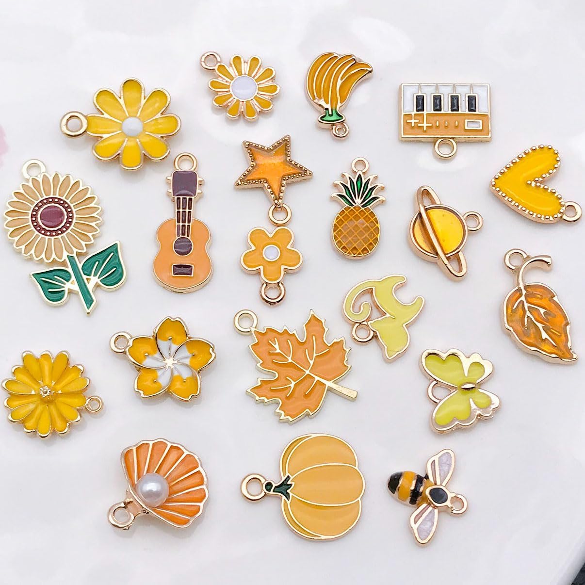 40pcs 20 pairs Assorted Enamel Bracelet Charms for Jewelry Making DIY Necklace Bracelet Earrings Keychain Crafting Charms Kit Crafts (Yellow-SN990)