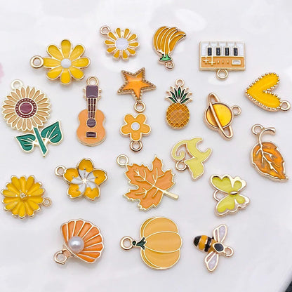 40pcs 20 pairs Assorted Enamel Bracelet Charms for Jewelry Making DIY Necklace Bracelet Earrings Keychain Crafting Charms Kit Crafts (Yellow-SN990)