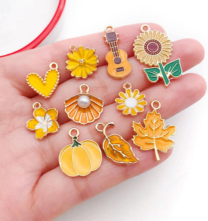 40pcs 20 pairs Assorted Enamel Bracelet Charms for Jewelry Making DIY Necklace Bracelet Earrings Keychain Crafting Charms Kit Crafts (Yellow-SN990)