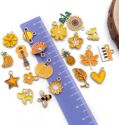 40pcs 20 pairs Assorted Enamel Bracelet Charms for Jewelry Making DIY Necklace Bracelet Earrings Keychain Crafting Charms Kit Crafts (Yellow-SN990)