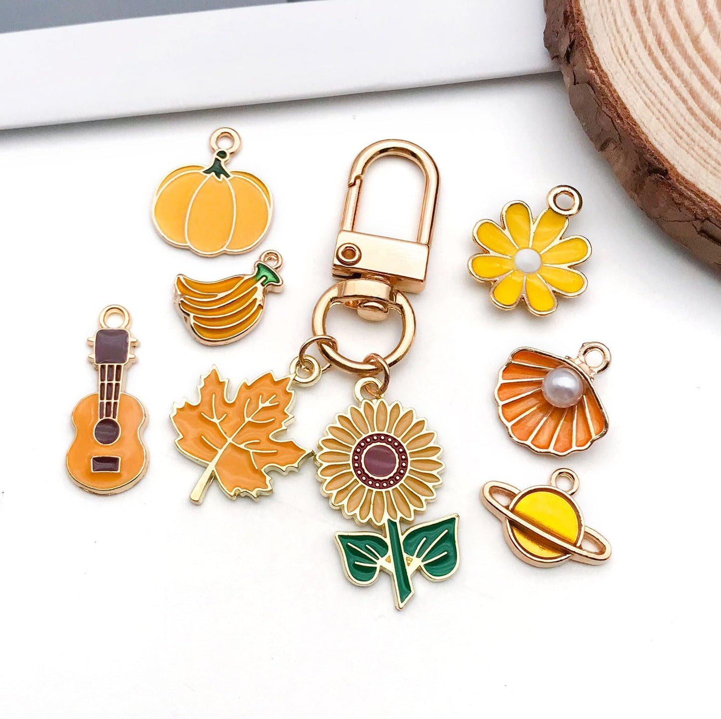 40pcs 20 pairs Assorted Enamel Bracelet Charms for Jewelry Making DIY Necklace Bracelet Earrings Keychain Crafting Charms Kit Crafts (Yellow-SN990)