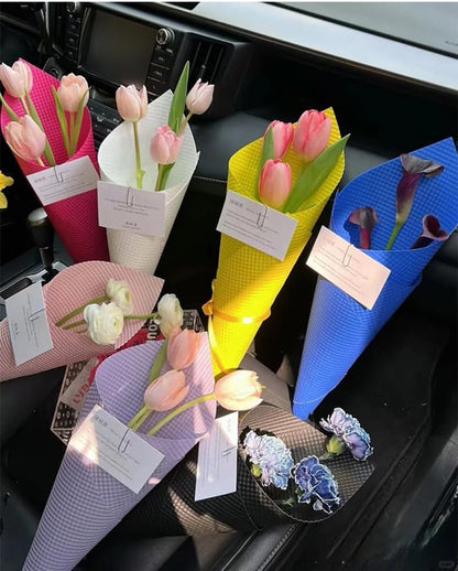3D Wrapping Paper 10 Sheets Bouquet Packaging 19.7"x19.7" Embossed Paper Florist Bouquet Supplies Waterproof DIY Craft Gift Packing Sheet,25 Colors (Yellow)