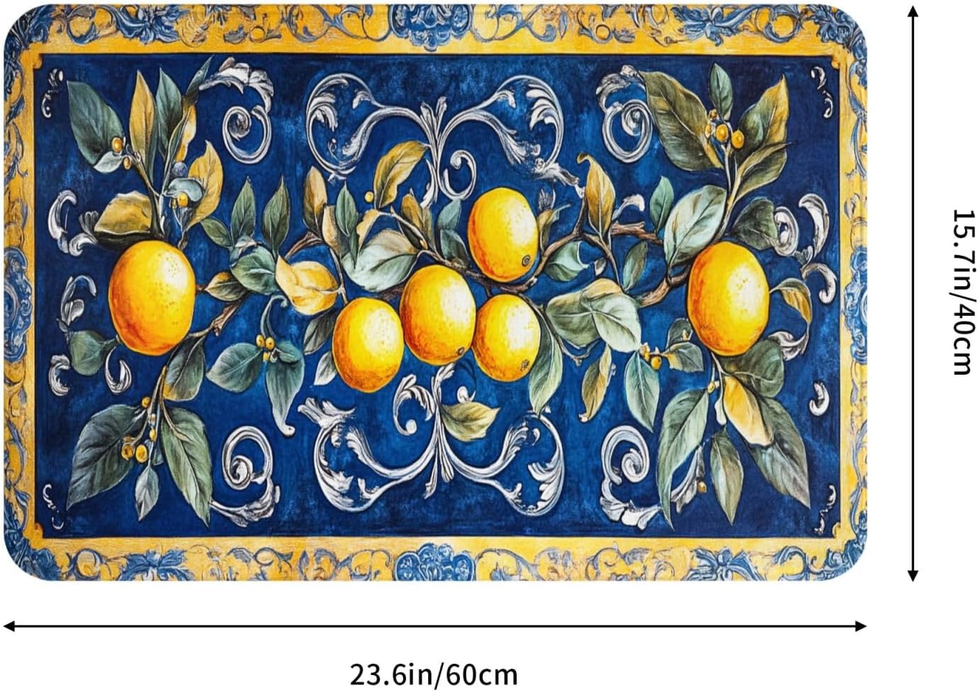 Fruit Rug, Blue Print Background with Lemons, Indoor Living Room Entrance Floor Decorative Doormat, dust Removal, Non-Slip, Easy to Clean 16x24 inches Absorbent, Flannel floormat