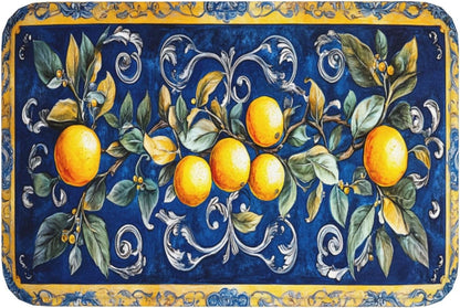 Fruit Rug, Blue Print Background with Lemons, Indoor Living Room Entrance Floor Decorative Doormat, dust Removal, Non-Slip, Easy to Clean 16x24 inches Absorbent, Flannel floormat