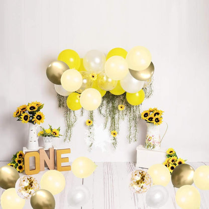 Yellow White Gold Confetti Balloons 60 Pack 12 inch | Pastel Yellow Latex Party Balloon for Sunflower Honeybee Theme, Birthday, Baby Shower, Wedding Decorations