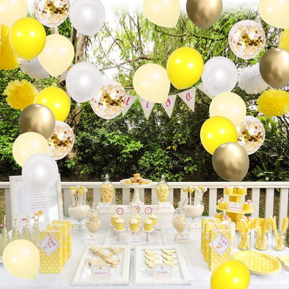 Yellow White Gold Confetti Balloons 60 Pack 12 inch | Pastel Yellow Latex Party Balloon for Sunflower Honeybee Theme, Birthday, Baby Shower, Wedding Decorations