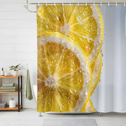 Yellow Lemons Waterproof Shower Curtains Set - Stall Shower Curtain 48 x 72 Inch, Summer Bubble Lemon Slices Fruit Fabric Bathroom Curtain with 12 Hooks, Bathroom Accessories