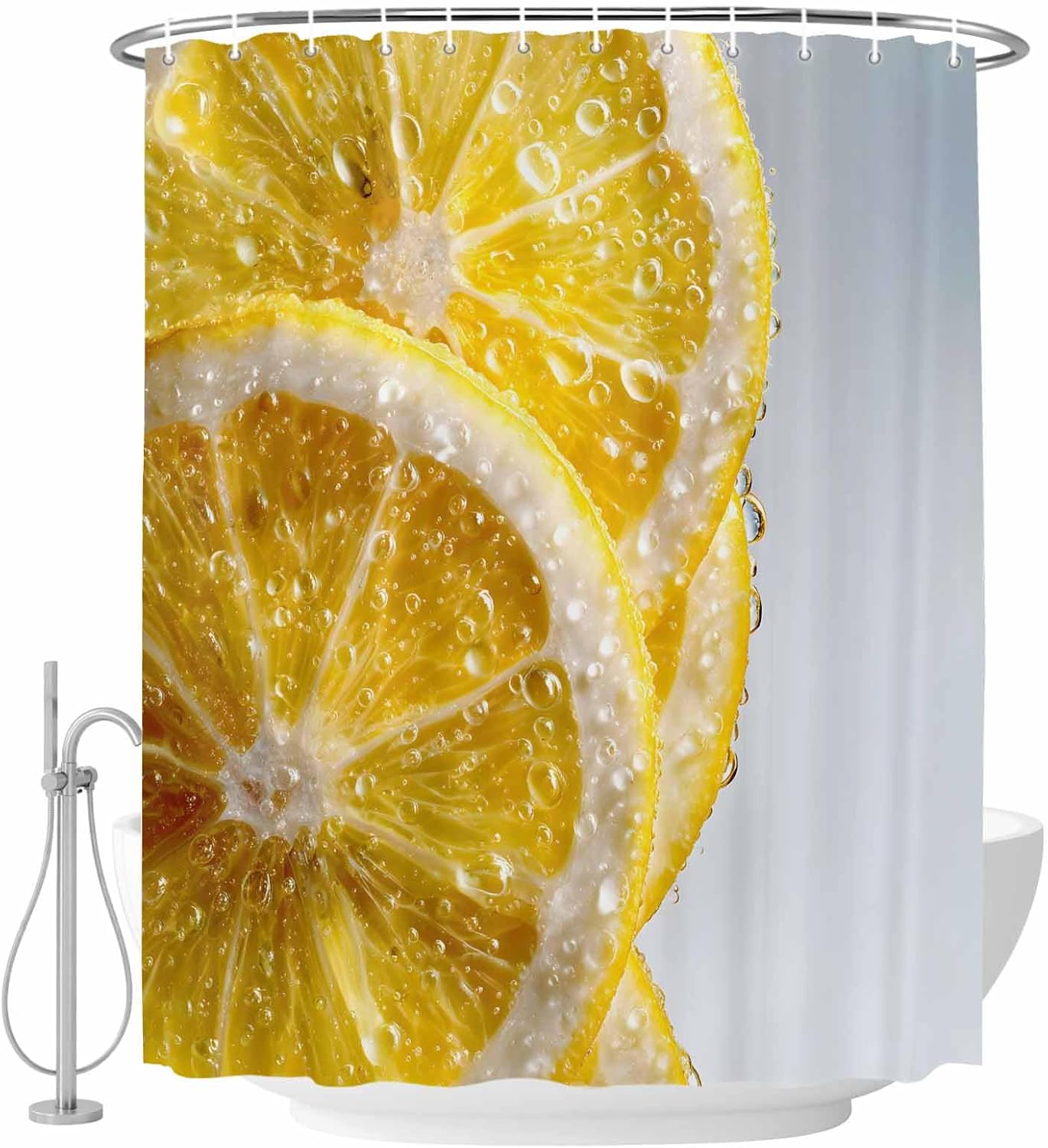 Yellow Lemons Waterproof Shower Curtains Set - Stall Shower Curtain 48 x 72 Inch, Summer Bubble Lemon Slices Fruit Fabric Bathroom Curtain with 12 Hooks, Bathroom Accessories