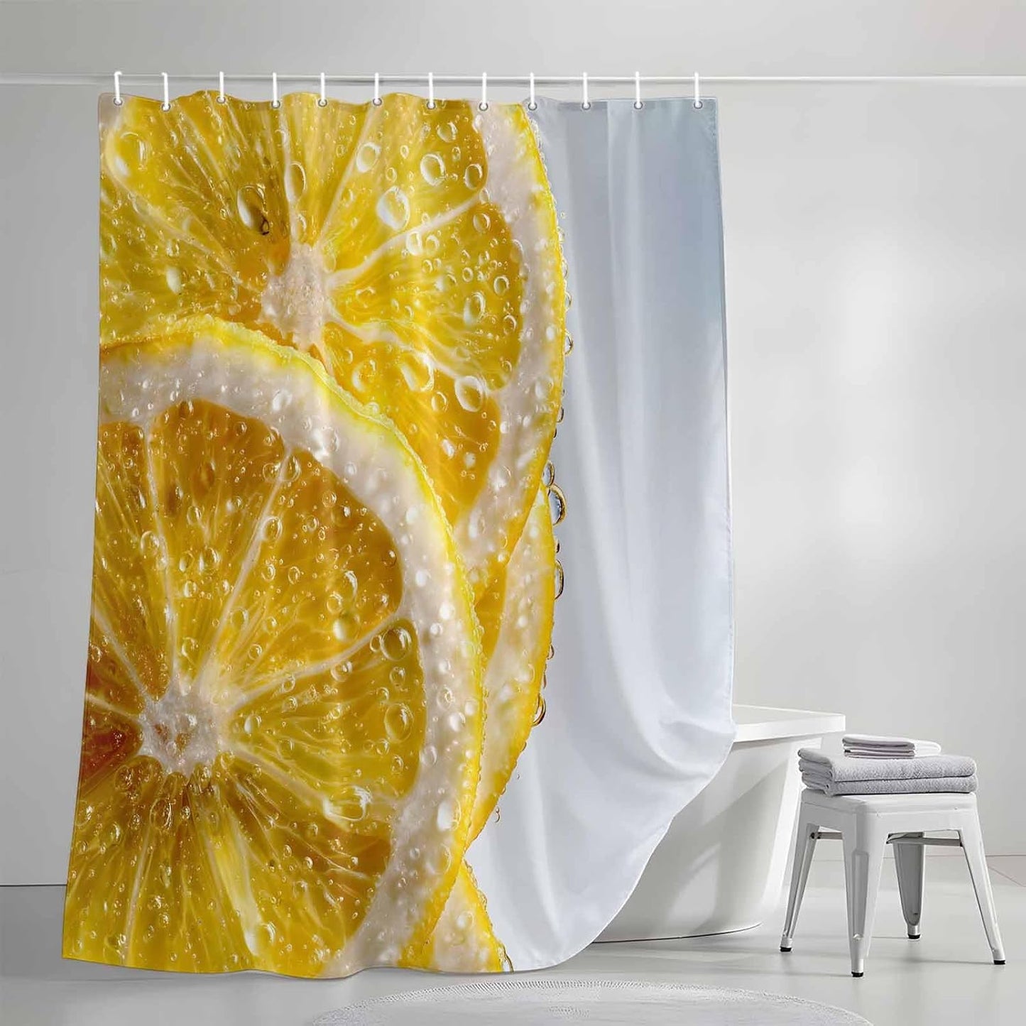 Yellow Lemons Waterproof Shower Curtains Set - Stall Shower Curtain 48 x 72 Inch, Summer Bubble Lemon Slices Fruit Fabric Bathroom Curtain with 12 Hooks, Bathroom Accessories