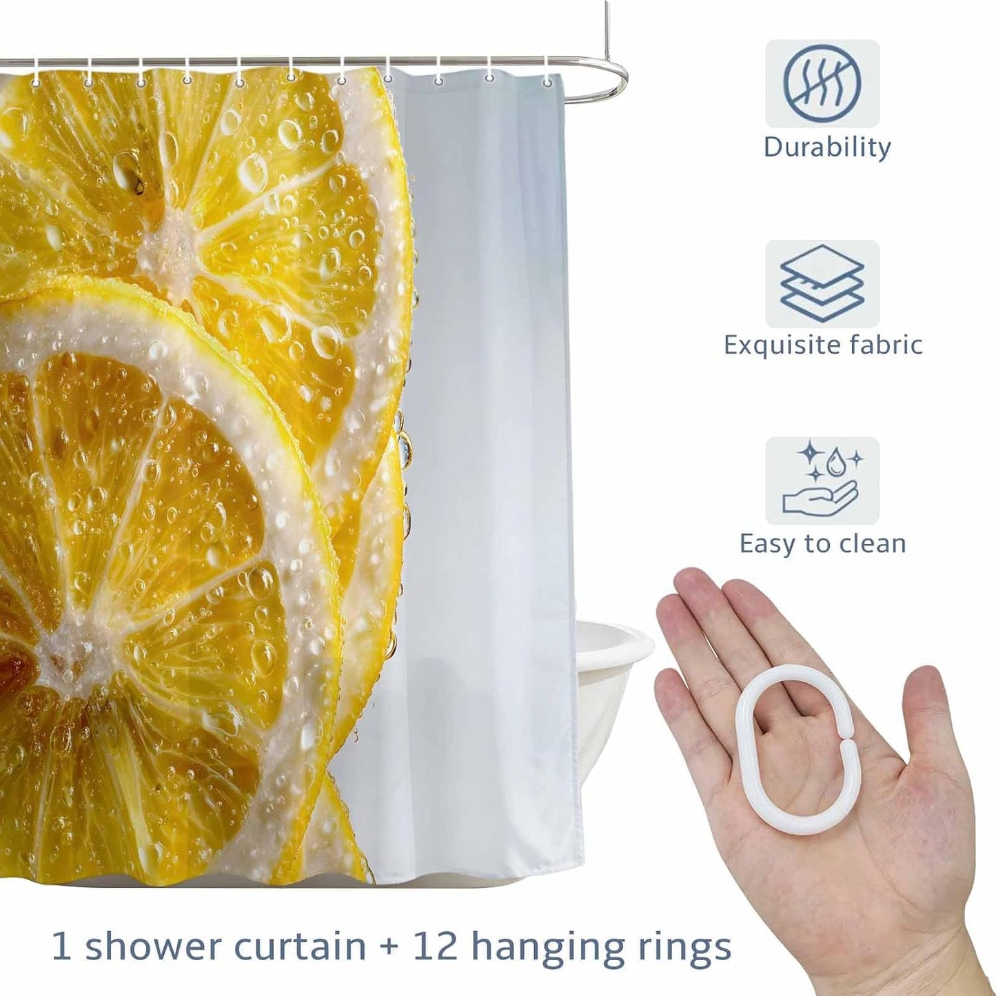 Yellow Lemons Waterproof Shower Curtains Set - Stall Shower Curtain 48 x 72 Inch, Summer Bubble Lemon Slices Fruit Fabric Bathroom Curtain with 12 Hooks, Bathroom Accessories